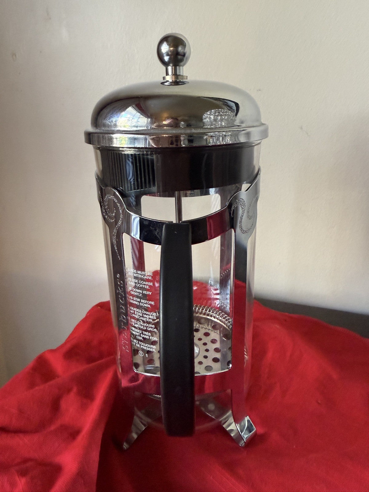 Starbucks Barista 8 Cup French Press Glass  Etched Stainless Steel Coffee Black