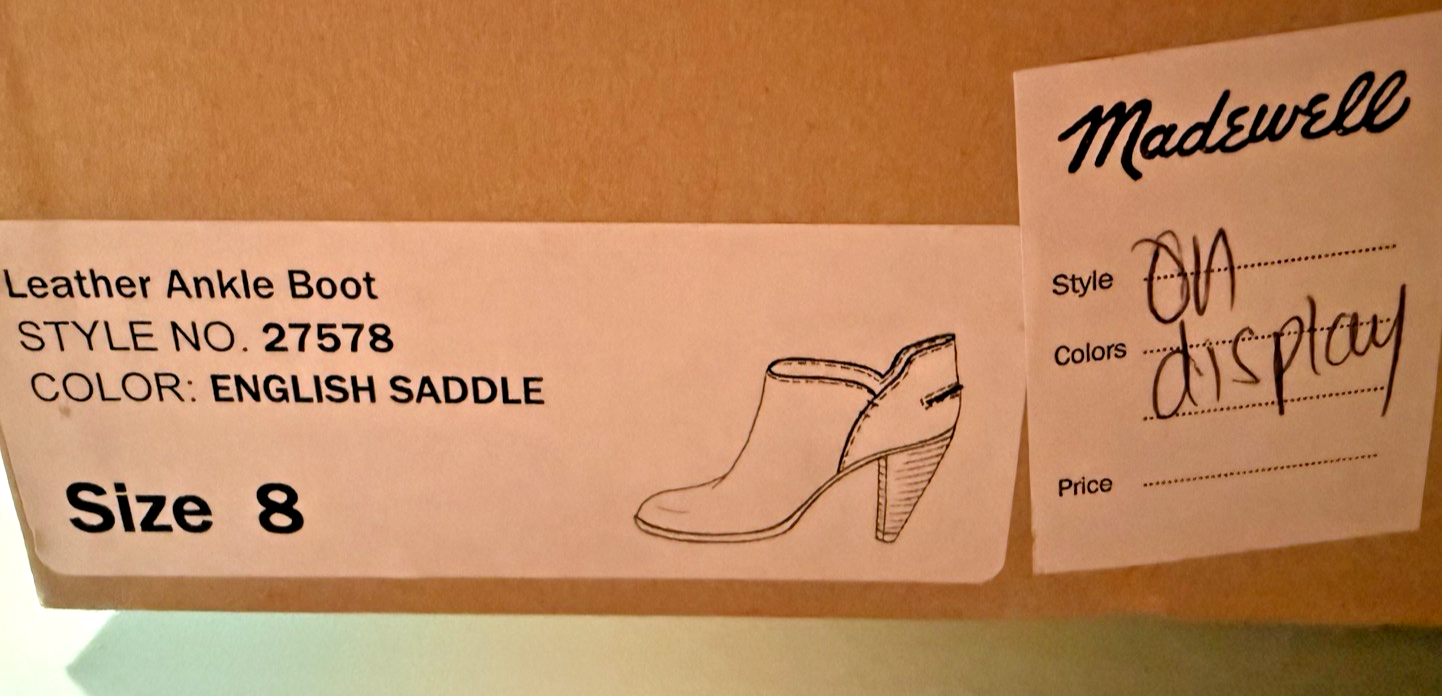 Madewell Womens English Saddle Leather Side Zip Bootie Size 8 Stacked Heels