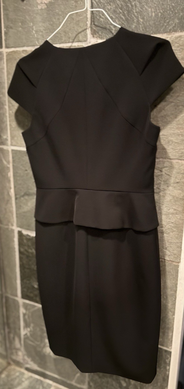 Ted Baker Architectural Pencil Dress Black Cocktail Sheath Gold Zip US 10 Size 4