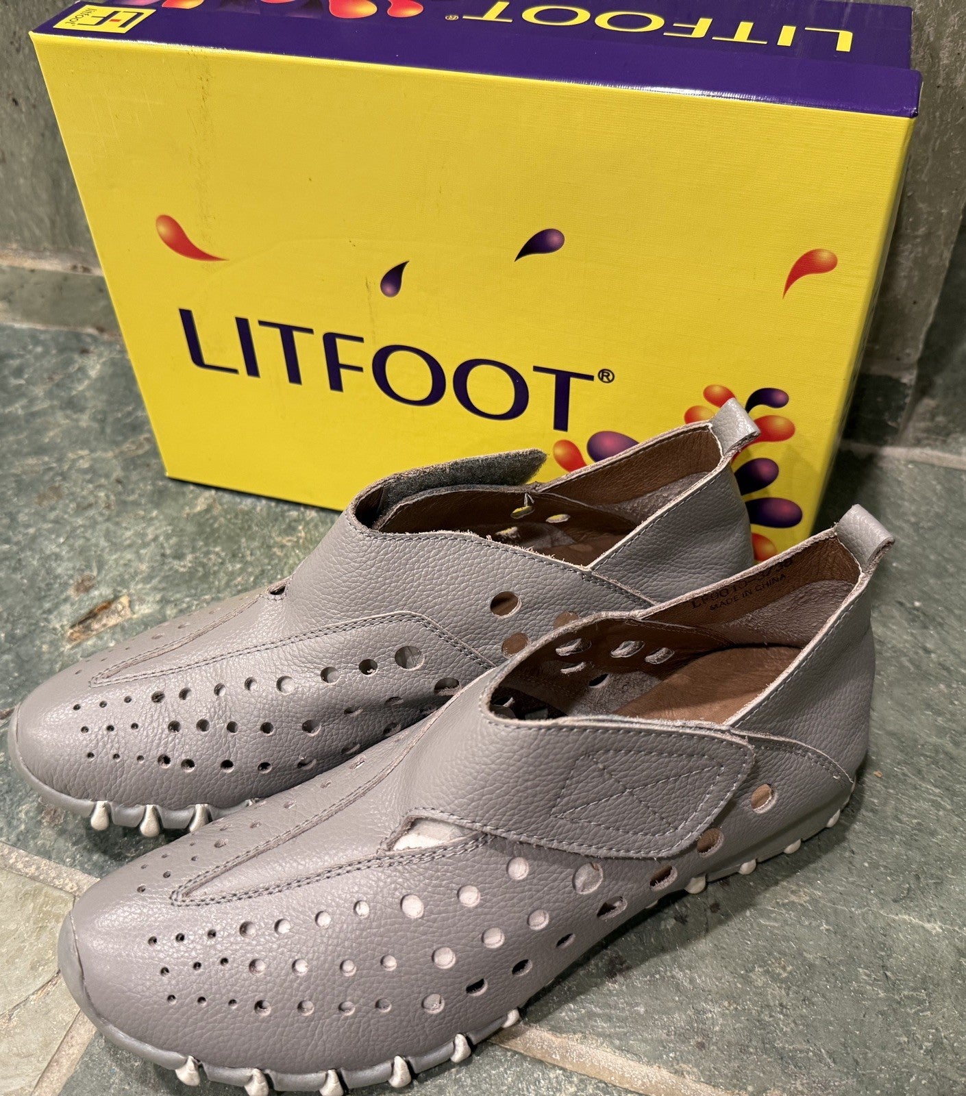 LITFOOT LF9010-3 Comfy Women's  Gray Leather Shoes Size 8 / 38  with box 