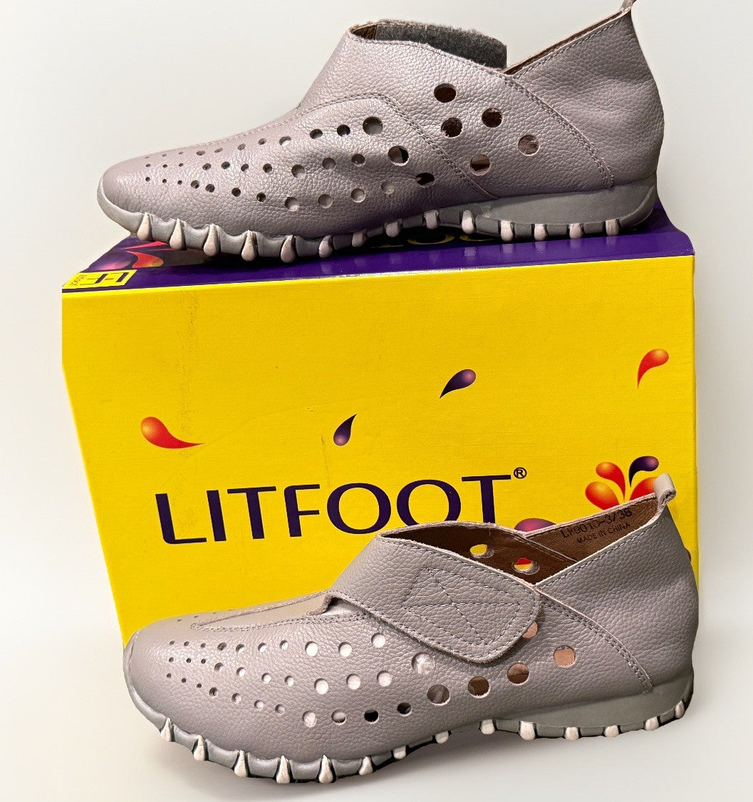 LITFOOT LF9010-3 Comfy Women's  Gray Leather Shoes Size 8 / 38  with box 