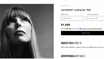 Joni Mitchell "Looking Up" 1968 Jack Robinson VOGUE Photo Print Lg Framed 44.5"