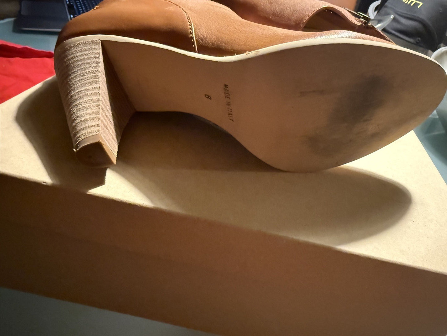 Madewell Womens English Saddle Leather Side Zip Bootie Size 8 Stacked Heels