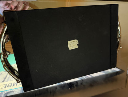 Vintage Arthur Court Black Marble Cheese Board Tray Leaves Silver Handles