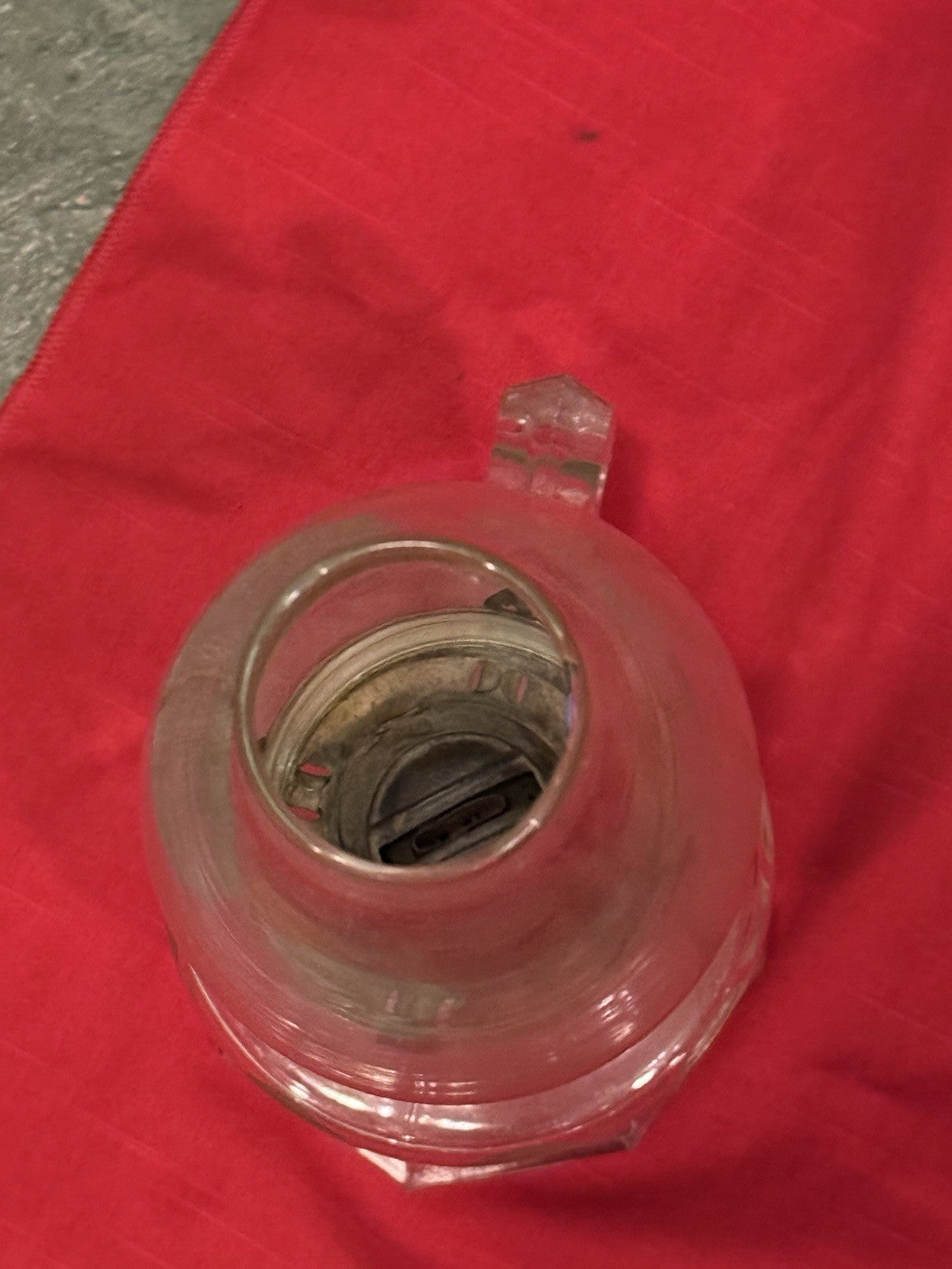 VINTAGE Clear Glass Kerosene Oil Lamp w/ Handle & Chimney 14" Tall Finger Lamp