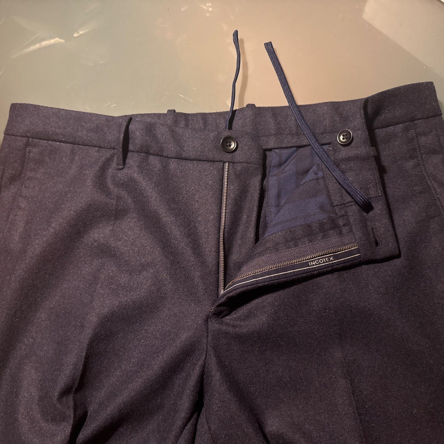 INCOTEX Slowear Drawstring Trousers Men's Size 50 Dark Blue Wool  Super 100's