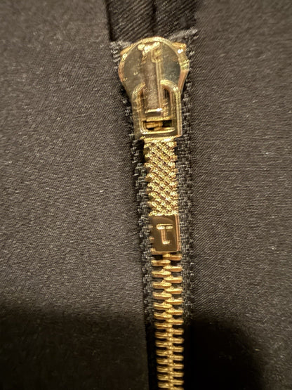 Ted Baker Architectural Pencil Dress Black Cocktail Sheath Gold Zip US 10 Size 4