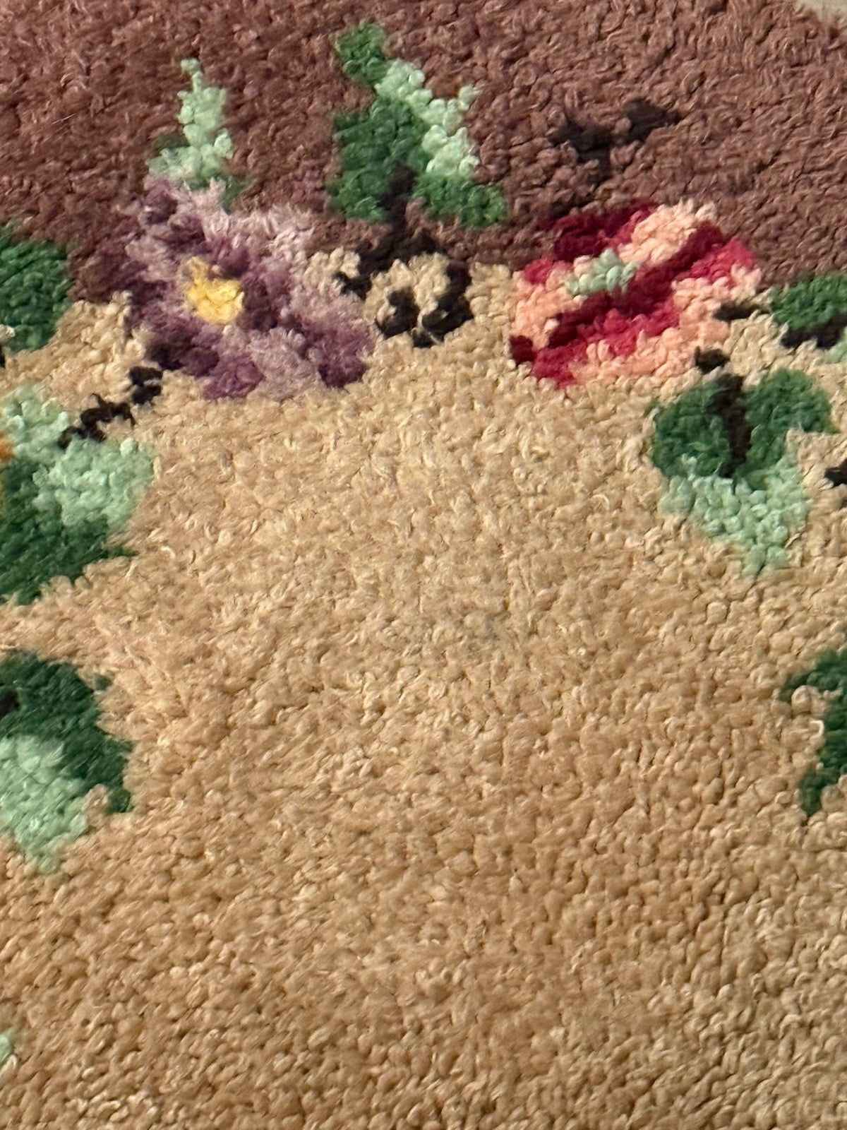 Vtg 1971 Handmade Hooked Rug | Approx. 27x37" Oval Floral Folk Art Accent Mat