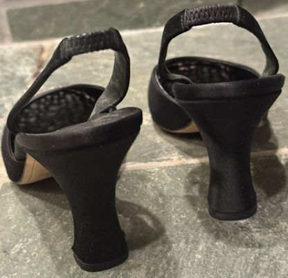 Womens Black Satin Crystal Slingback Heels Size 8 New Year Partu  Formal