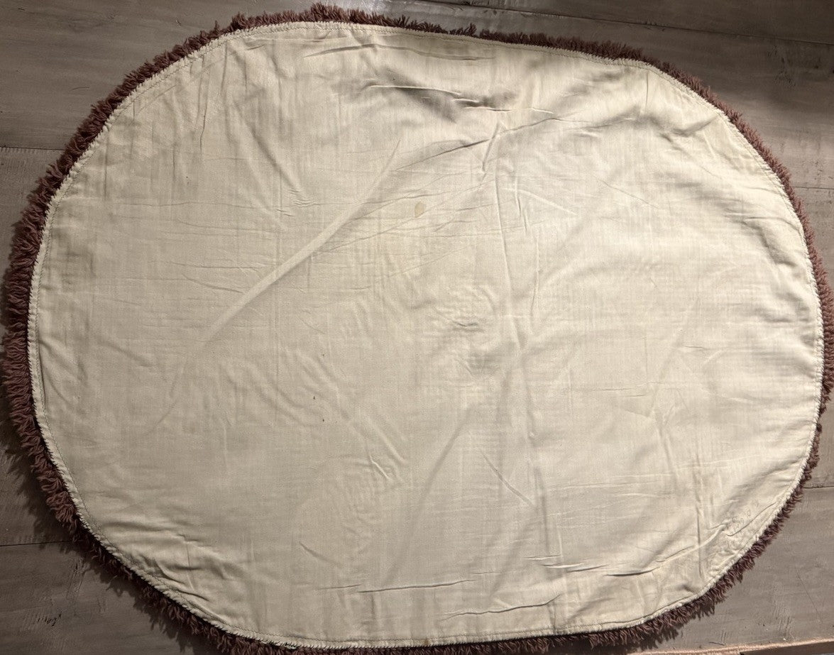 Vtg 1971 Handmade Hooked Rug | Approx. 27x37" Oval Floral Folk Art Accent Mat