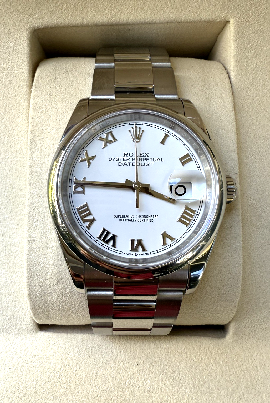 Rolex Datejust 36 126200 White Roman Oyster Domed Full Set 2025 Dubail Mint 