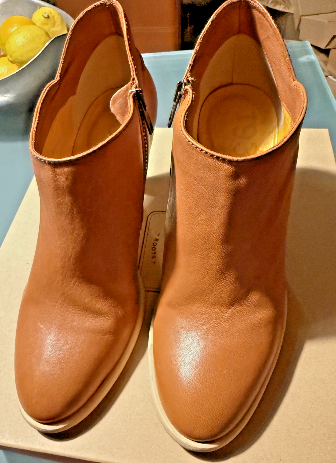 Madewell Womens English Saddle Leather Side Zip Bootie Size 8 Stacked Heels