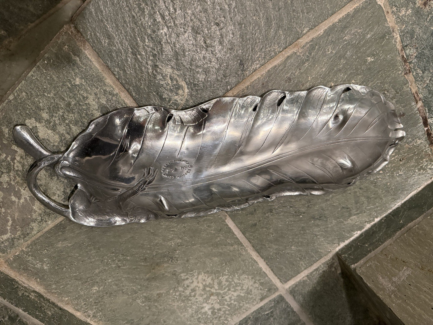 Vintage 1999 Arthur Court Monkey Banana Leaf 19" Long Tray Dish Aluminum