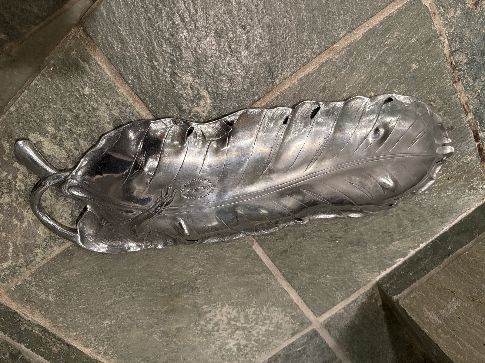 Vintage 1999 Arthur Court Monkey Banana Leaf 19" Long Tray Dish Aluminum