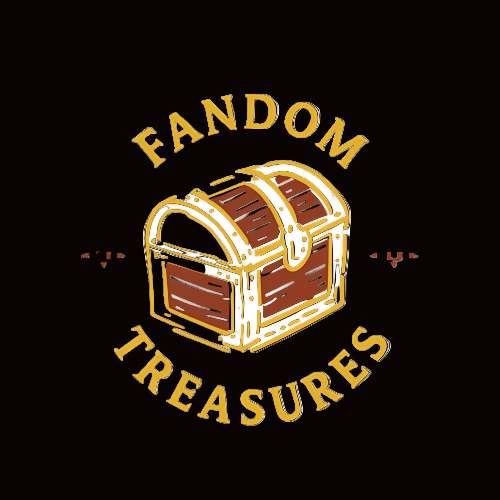 Logo of Fandom Treasures with a treasure chest illustration on a white background